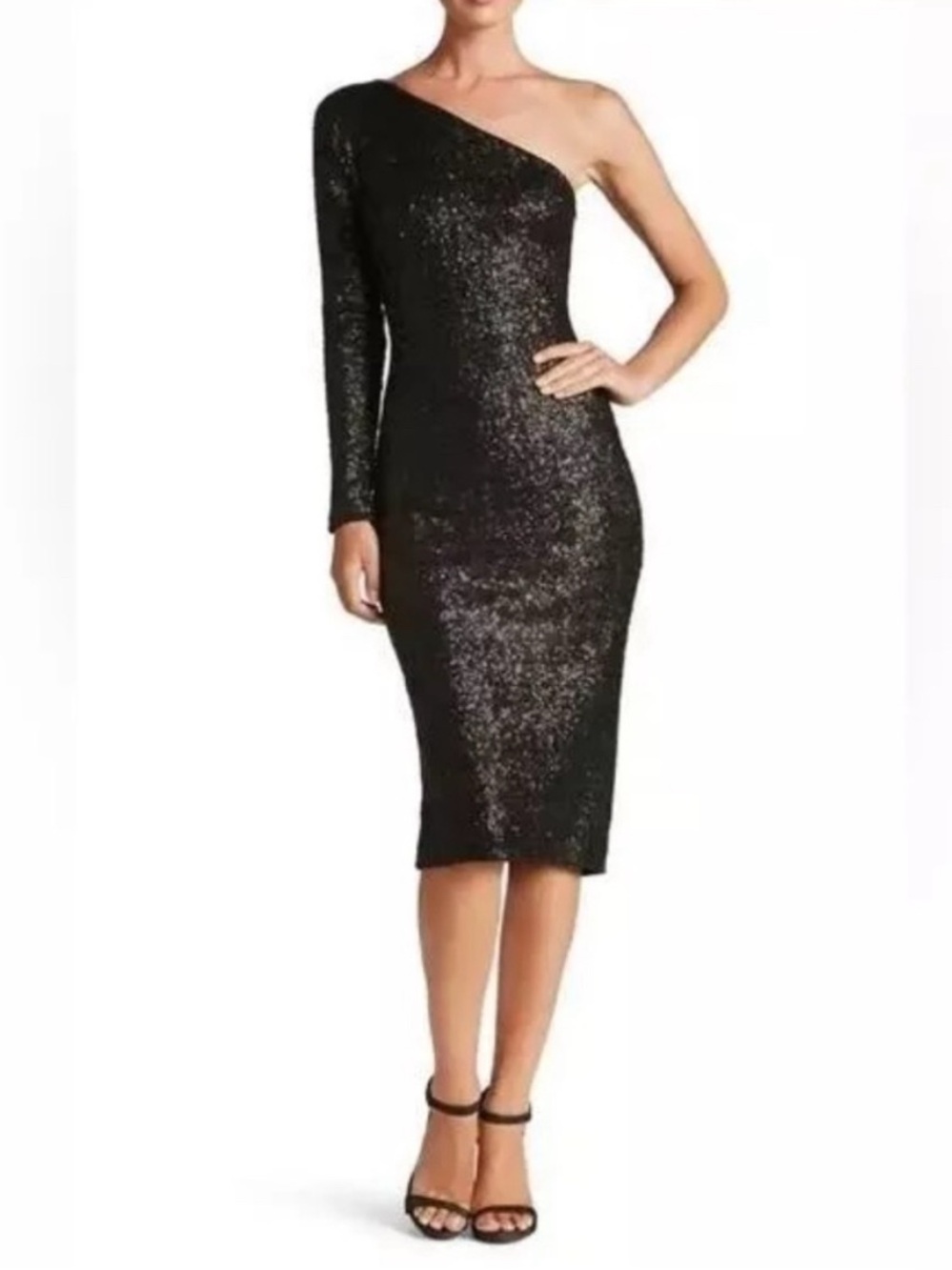 NWT Dress the population One-Shoulder Black Sequin Cocktail Dress